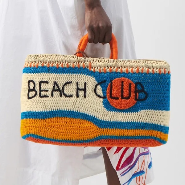 Kilometre Paris Beach Club Appliquéd Straw Basket Bag, £320