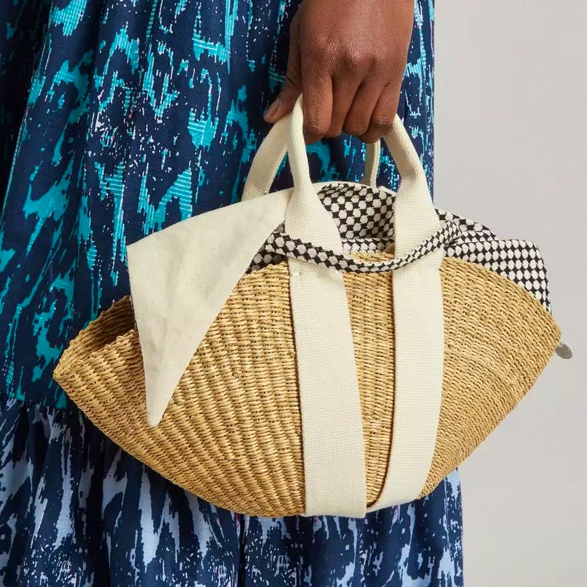 Muun Mini Sophie Woven Straw and Cotton Basket Tote Bag, £150