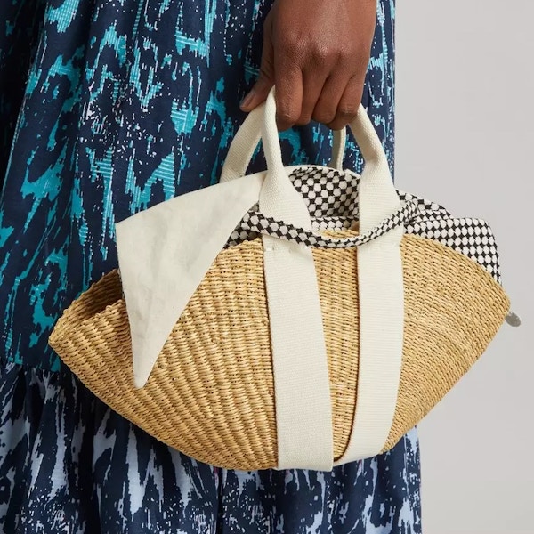 Muun Mini Sophie Woven Straw and Cotton Basket Tote Bag, £150