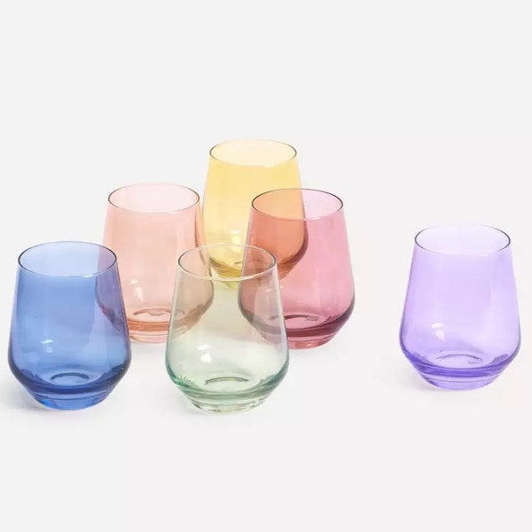 Estelle Coloured Glass Rainbow Pastel Stemless Wine Glasses Set of Six, £160