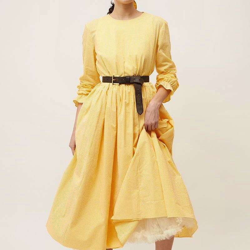 Cabbages & Roses Herman Dress In Yellow Seersucker, £365
