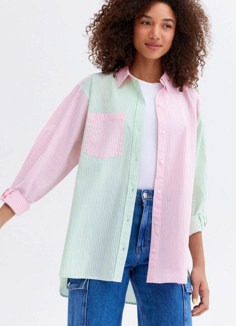 New Look Pink Multi Stripe Poplin Shirt, £24.99