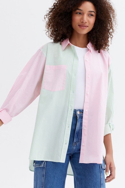 New Look Pink Multi Stripe Poplin Shirt, £24.99