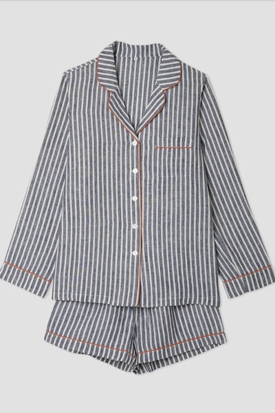 Piglet In Bed Midnight Stripe Linen Pyjama Set, NOW £45