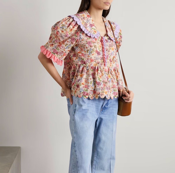 Bonnie Scalloped Floral-Print Cotton-Poplin Blouse, NOW £221.77