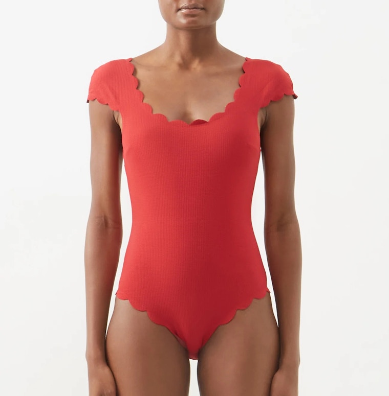 Mexico Cap-Sleeve Scoop-Neck Scalloped Swimsuit, £330 Copy