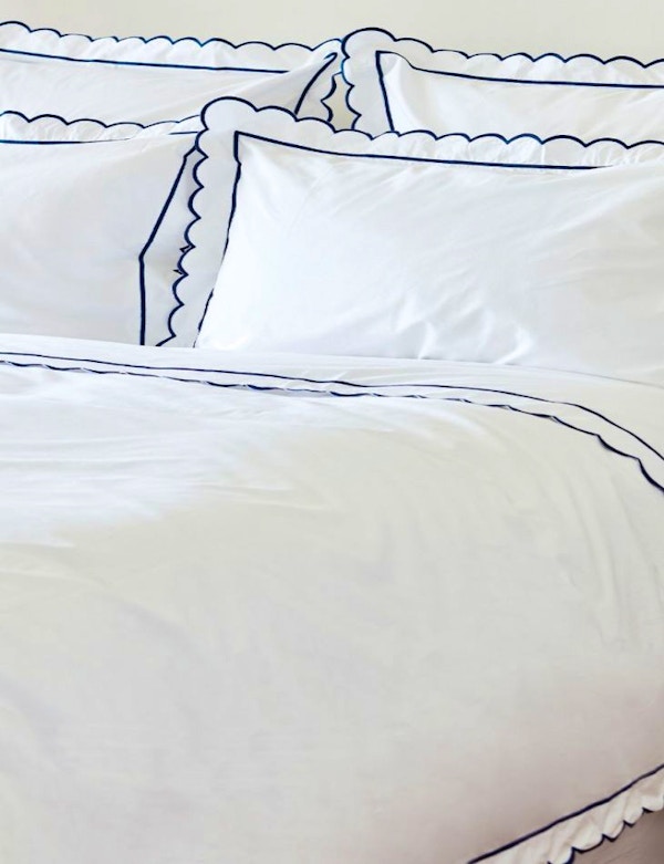 Navy Scalloped King Size Duvet Cover And Oxford Pillowcases Set, £215