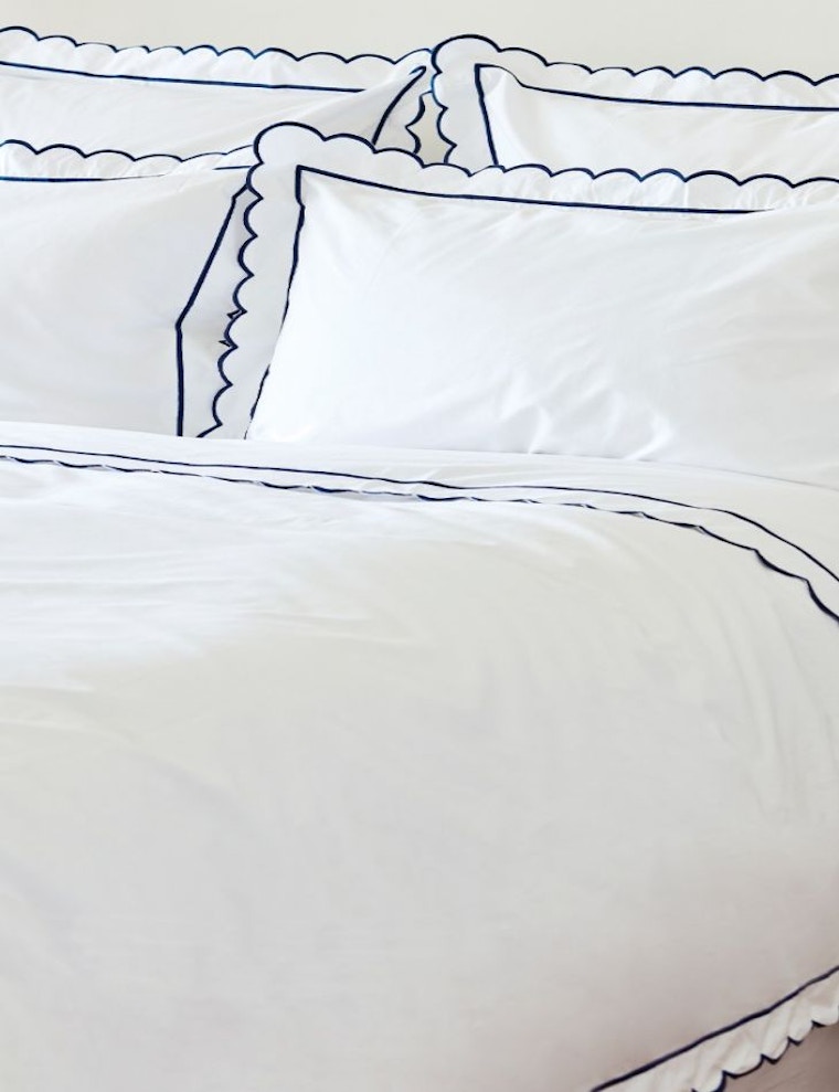 Navy Scalloped King Size Duvet Cover And Oxford Pillowcases Set, £215