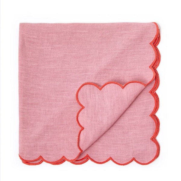 Scallop Edge Napkin In Blush Pink & Mandarin Red, £18