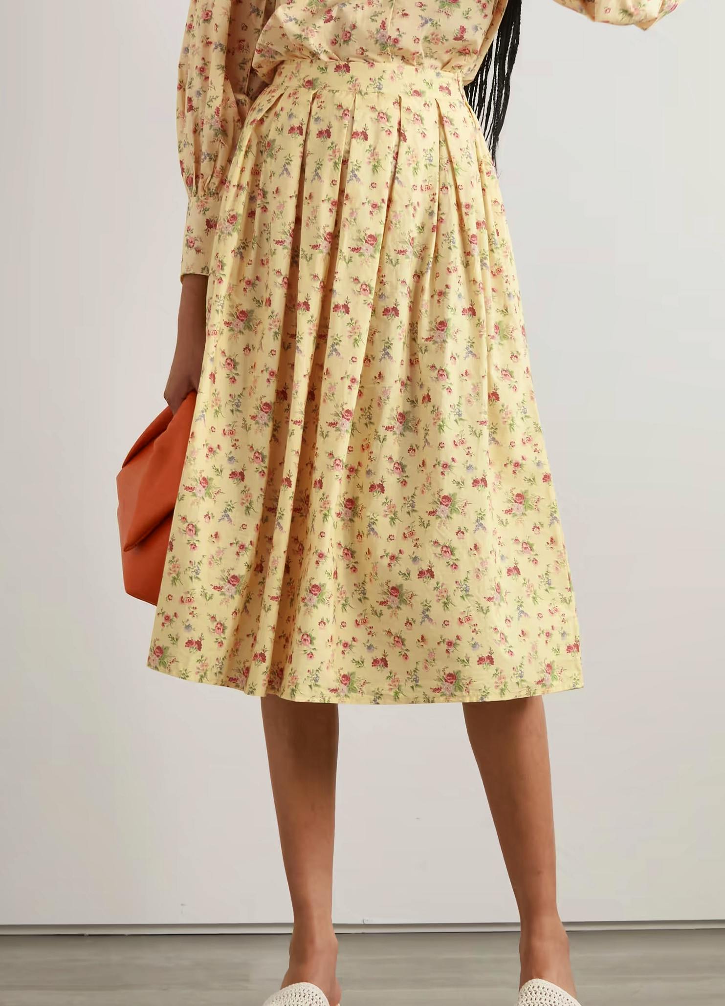 Batsheva + Laura Ashley Eres Pleated Floral-Print Cotton-Poplin Midi Skirt, £120