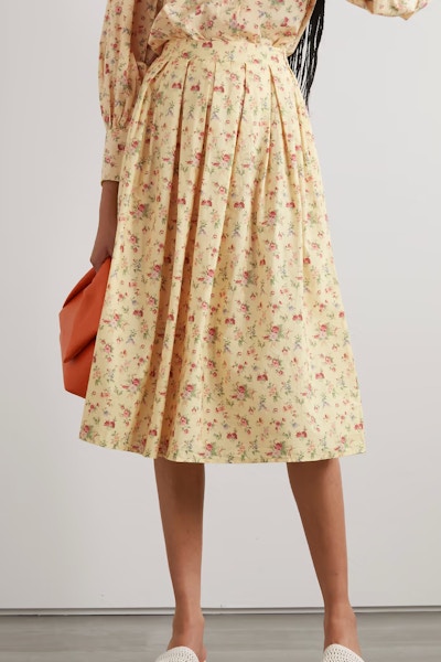 Batsheva + Laura Ashley Eres Pleated Floral-Print Cotton-Poplin Midi Skirt, £120