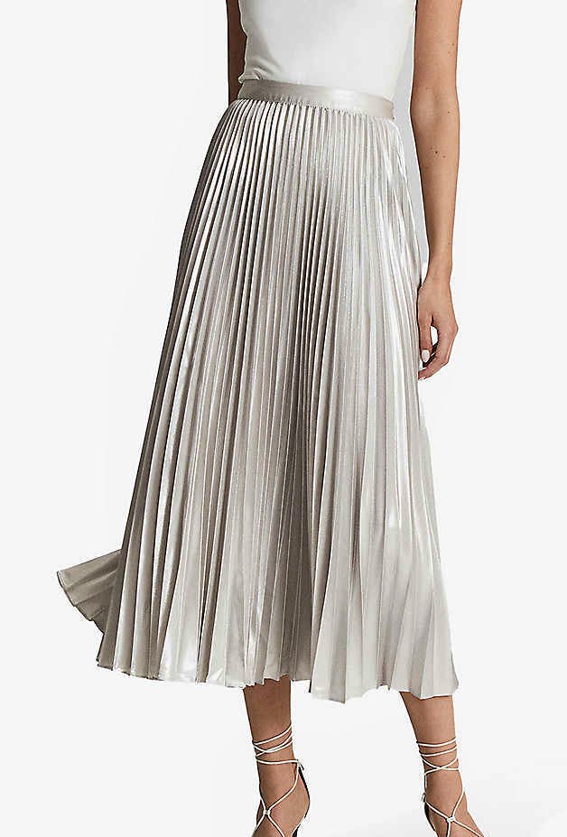 Reiss Elle Pleated Metallic Woven Midi Skirt, £168