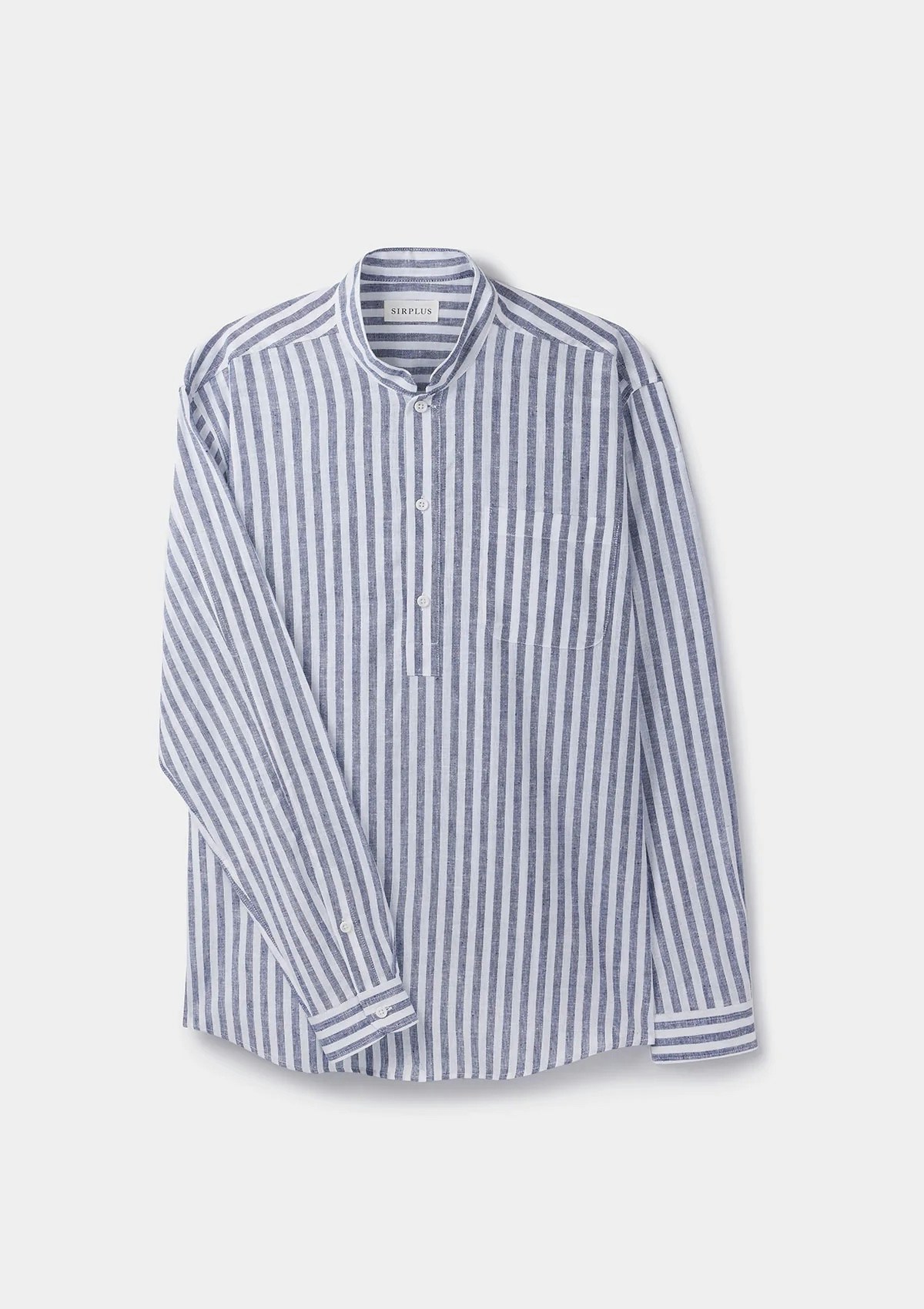 Navy & White Striped Linen Cotton Kaftan Shirt £110