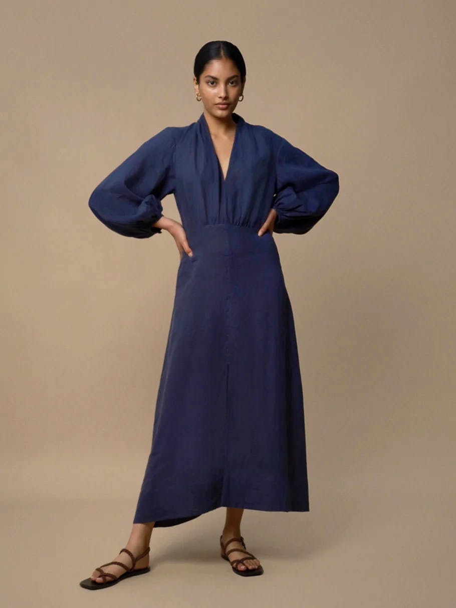 Camille Dusty Navy Linen Dress £380