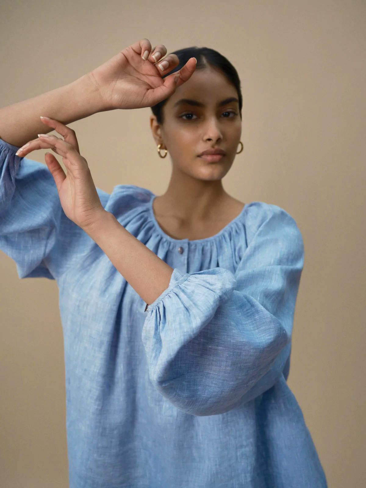 Elizabeth Blue Chambray Linen Blouse £190