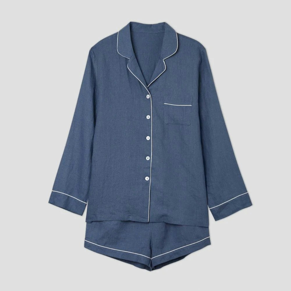 Blueberry Linen Pyjama Shorts Set £49