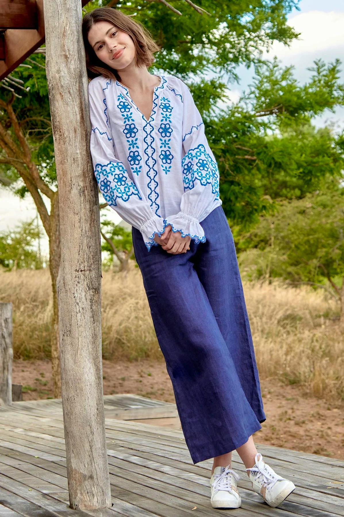 Navy Wide Leg Crop Trousers £99