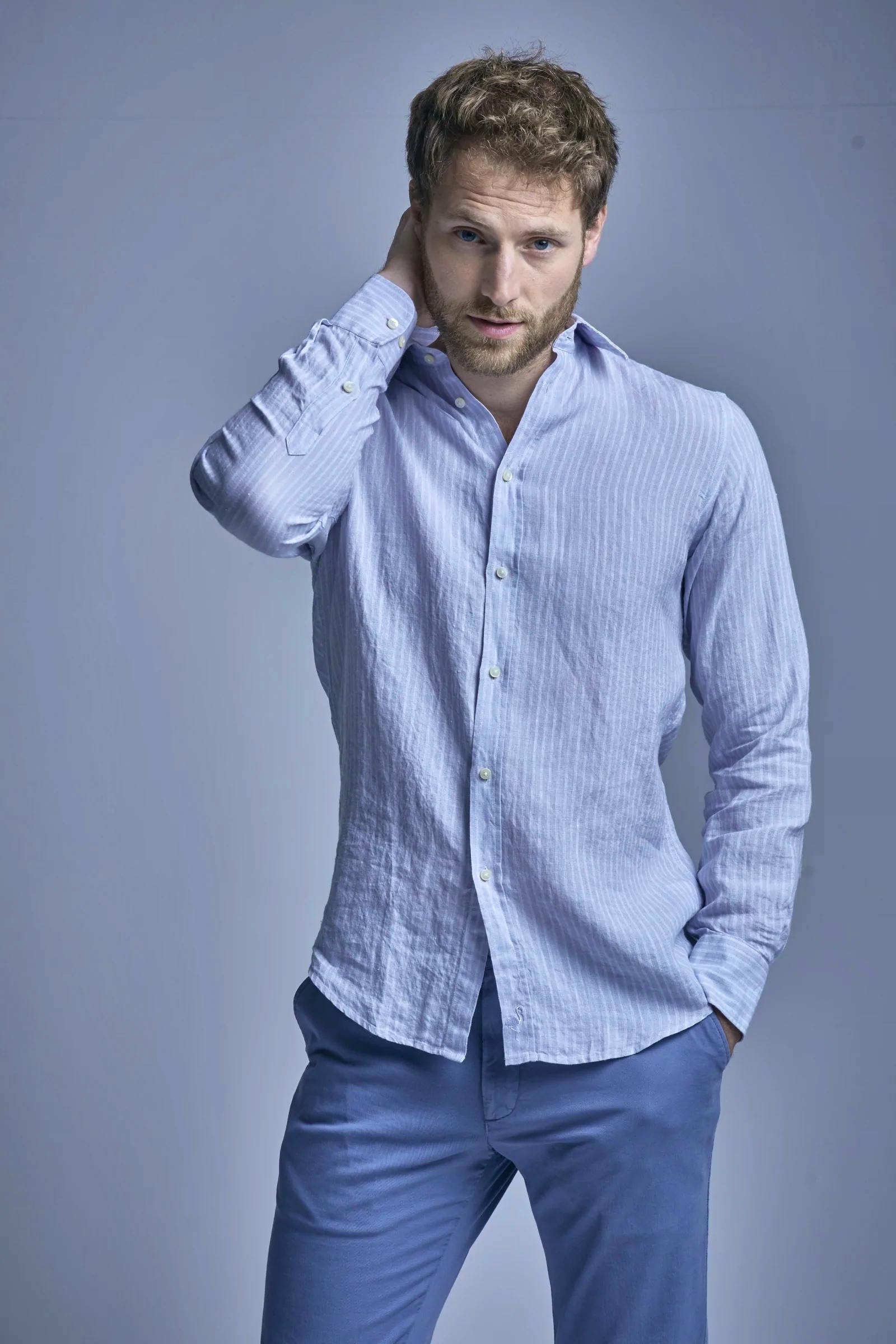 Blue Stripe Linen Shirt £110