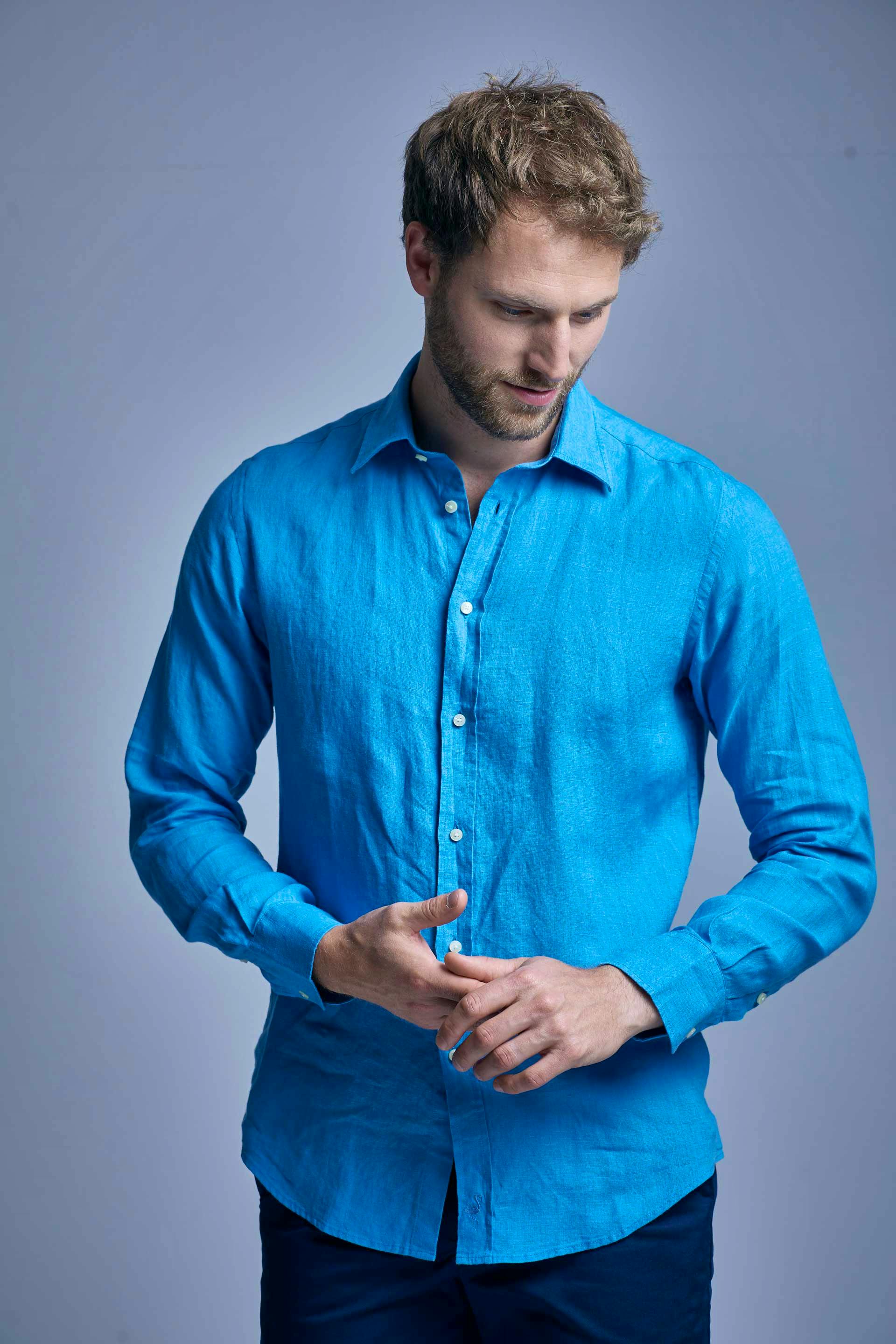 Cornflower Blue Linen Shirt £110