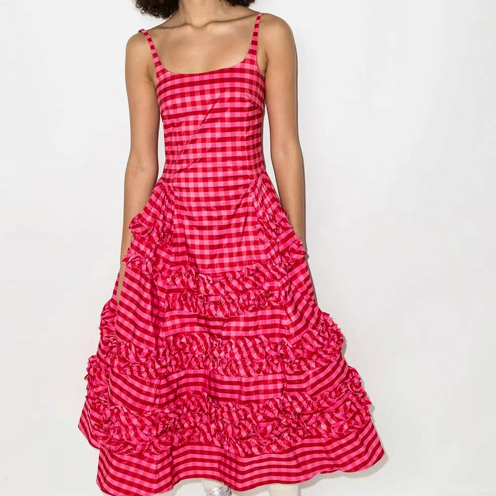 Molly Goddard Ruby Gingham-Print Taffeta Midi Dress, NOW £893