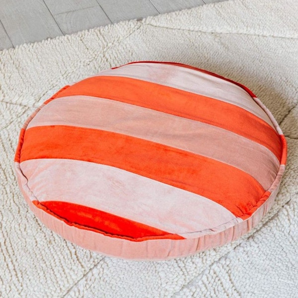Graham & Green Coral And Blush Striped Velvet Floor Cushion, £79