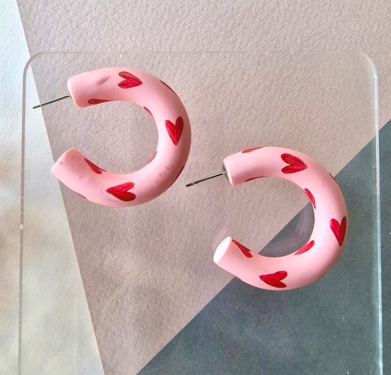 Laura Emily Designs, Love Heart Polymer Clay Regular Hoop Earring, £30