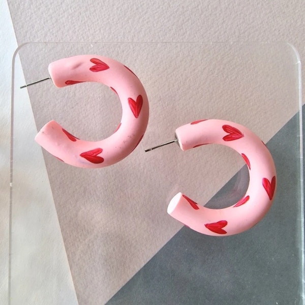 Laura Emily Designs, Love Heart Polymer Clay Regular Hoop Earring, £30
