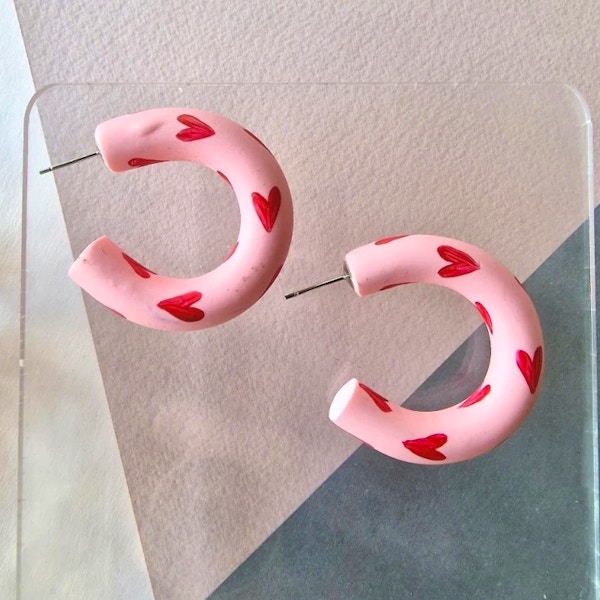 Laura Emily Designs, Love Heart Polymer Clay Regular Hoop Earring, £30