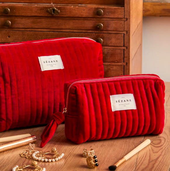 Sezane Red Velvet Make-up Bag, £30
