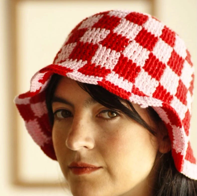 Hera Studio Pink and Red Checkered Hat, £30