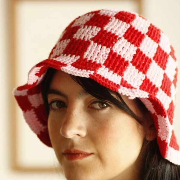 Hera Studio Pink and Red Checkered Hat, £30