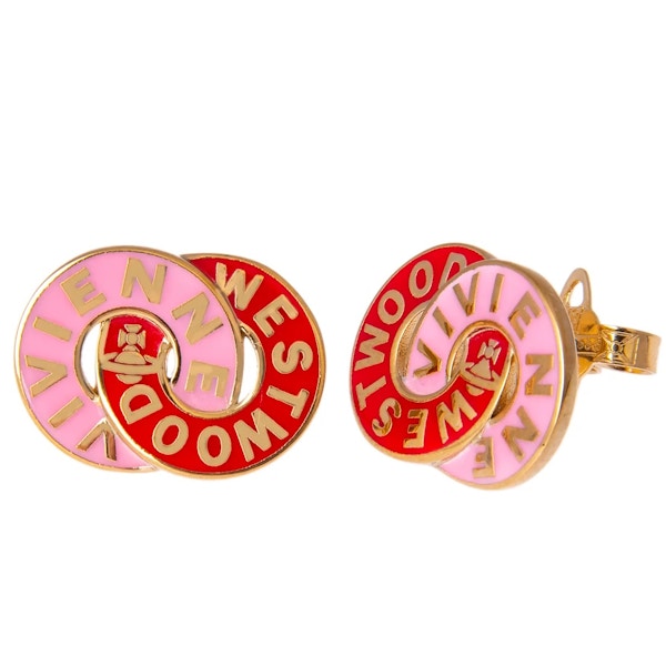 Vivienne Westwood Ilaria Gold Pink and Red Enamel Earrings, £95