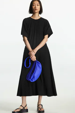 Pleated Midi T Shirt Dress,