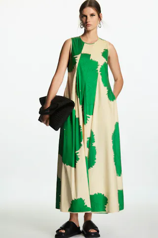 Pleated A-line Midi Dress,