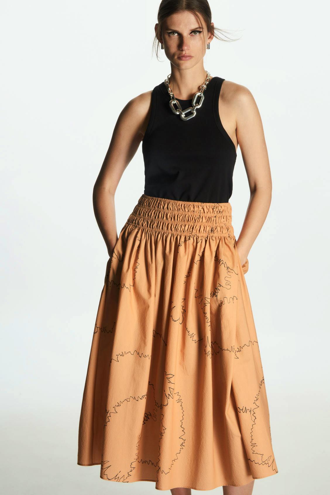 Smocked Waist Midi Skirt, £69