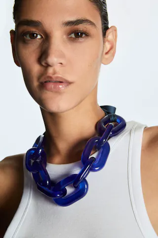 Oversized-Link Satin Ribbon Necklace,