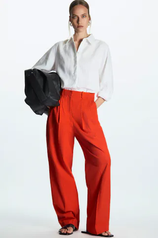 Wide-Leg Tailored Trousers,