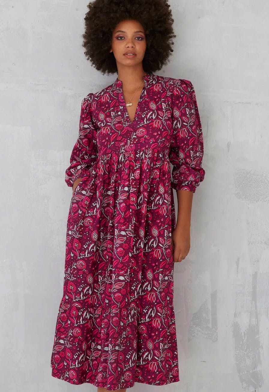 Dilli Grey Florence Patta Print Poplin Dress In Cassis, £149