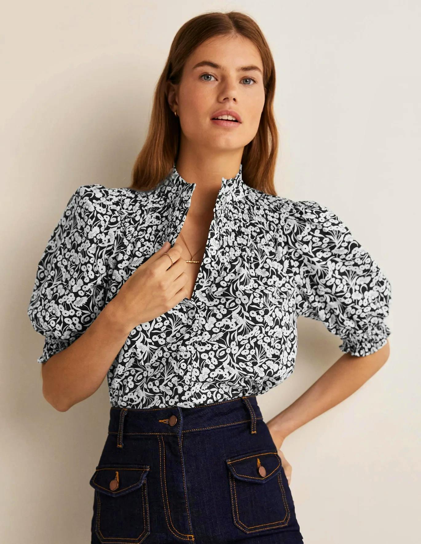 Boden Short Sleeve Smocked Shirt, £70