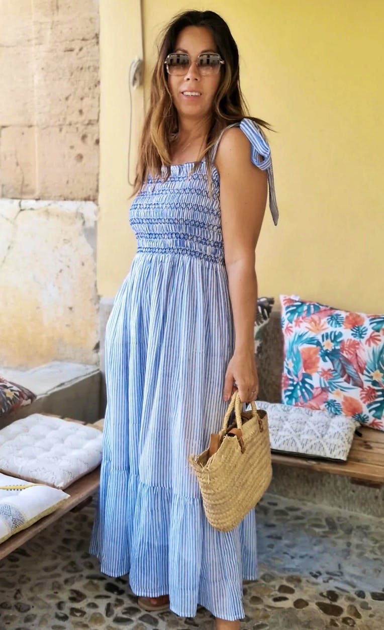 Dilli Grey Yasmin Striped Smocked Sundress In Blue, £99