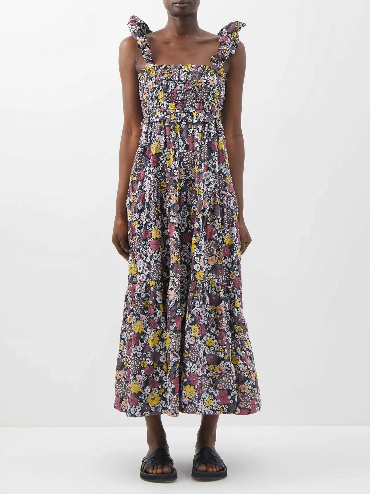 SEA Gitte Floral Print Smocked-Cotton Dress, £425