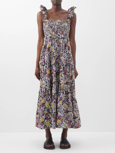 SEA Gitte Floral Print Smocked-Cotton Dress, £425