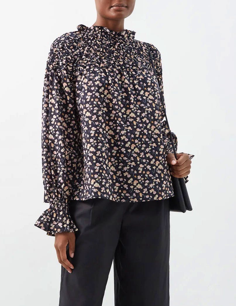 Merlette Majorelle Smocked Floral Cotton-Lawn Top, £370