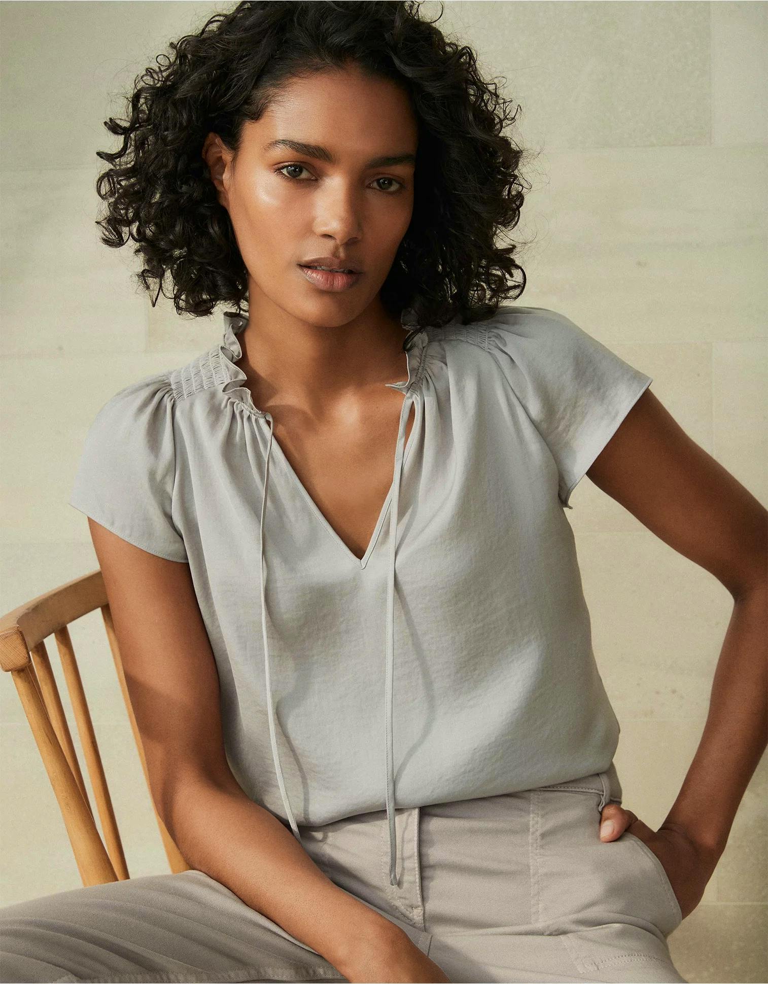 The White Company Smocked-Detail Washed-Satin Blouse, £89