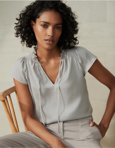The White Company Smocked-Detail Washed-Satin Blouse, £89