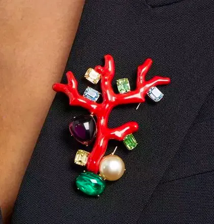 Kenneth Jay Lane 22ct Gold-Plated Enamel Coral Branch Brooch, £130