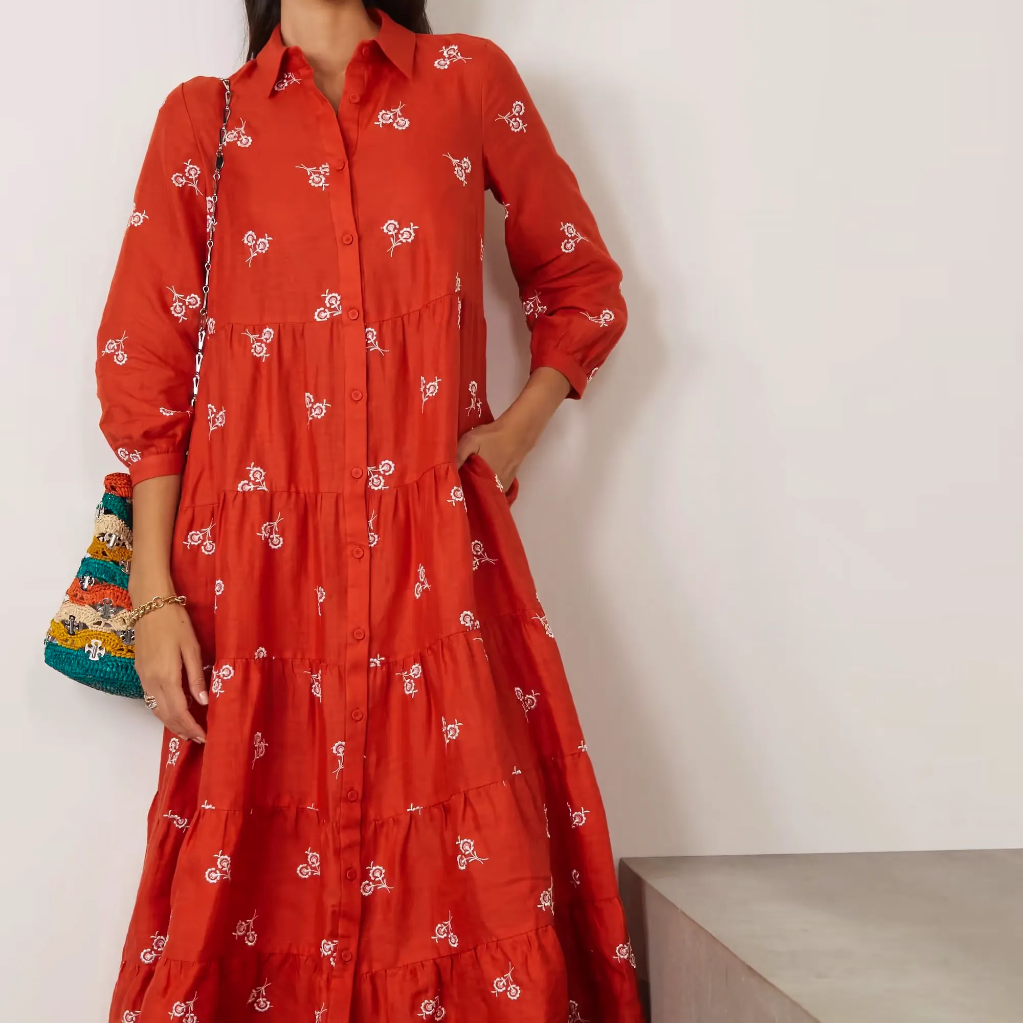 Erdem Patmos Pintucked Embroidered Linen Midi Dress, £945