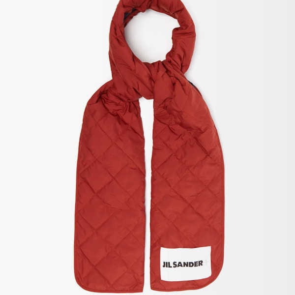 Jil Sander Logo-Patch Diamond-Quilted Nylon Scarf, NOW £190