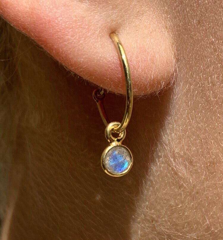 Cassia Gold Iridescent Labrodite Hoop Earrings, £60