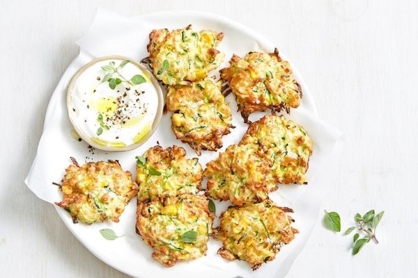 Air Fryer Zucchini, Corn And Halloumi Fritters